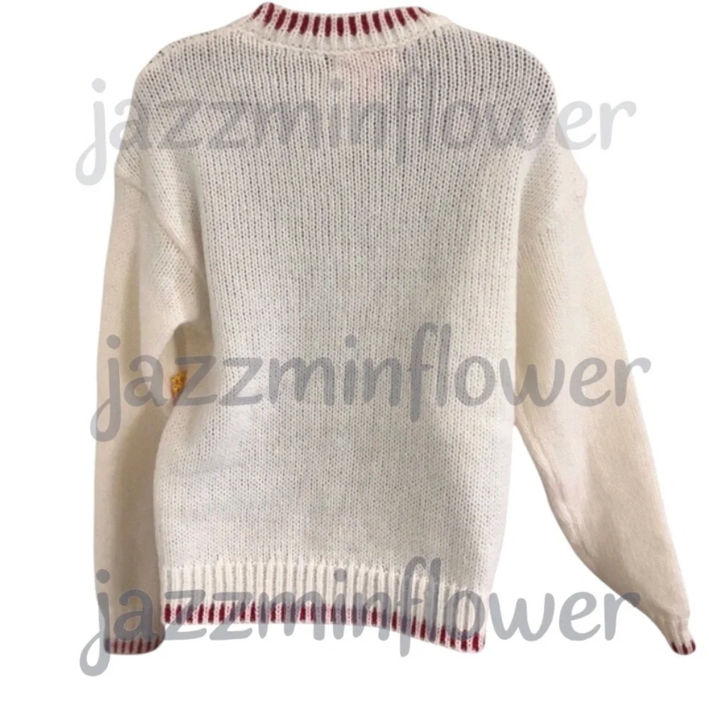 offwhite red whipstitch style lobster print crochet knit sweater size medium new